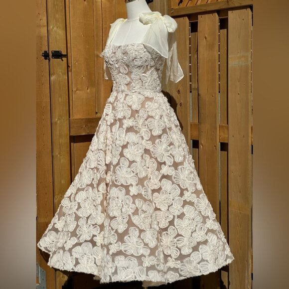 🆕 BRONX & BANCO 🧿 NWOT Sabrina White Bridal Midi Dress, Sz L / US 8 - Picture 8 of 16